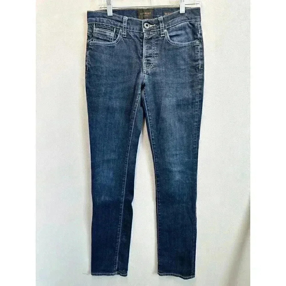 Outpost Makers Men’s 29X34 Original Straight‎ Button Fly Blue Distressed Jeans